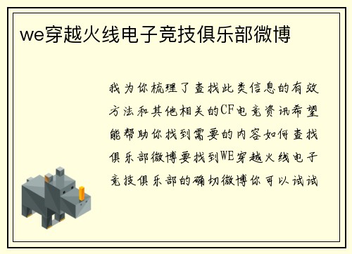 we穿越火线电子竞技俱乐部微博